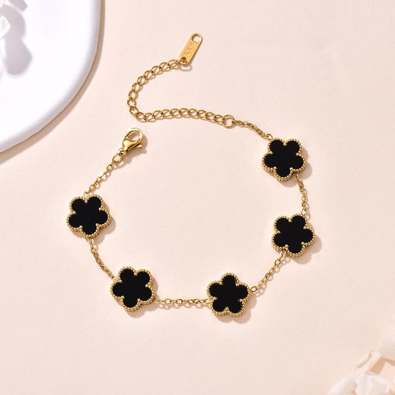FLY FEI 18K Gold-Plated Four Leaf Clover Bracelet for Women,Adjustable lucky Bracelet Set Jewelry Gift-Hypoallergenic Charm for Birthdays, Wellness & Daily Wear - Image 5